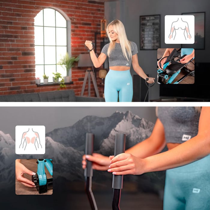 Entrenamiento integral de las partes superiores del cuerpo con el stepper HS-045s Slim azul