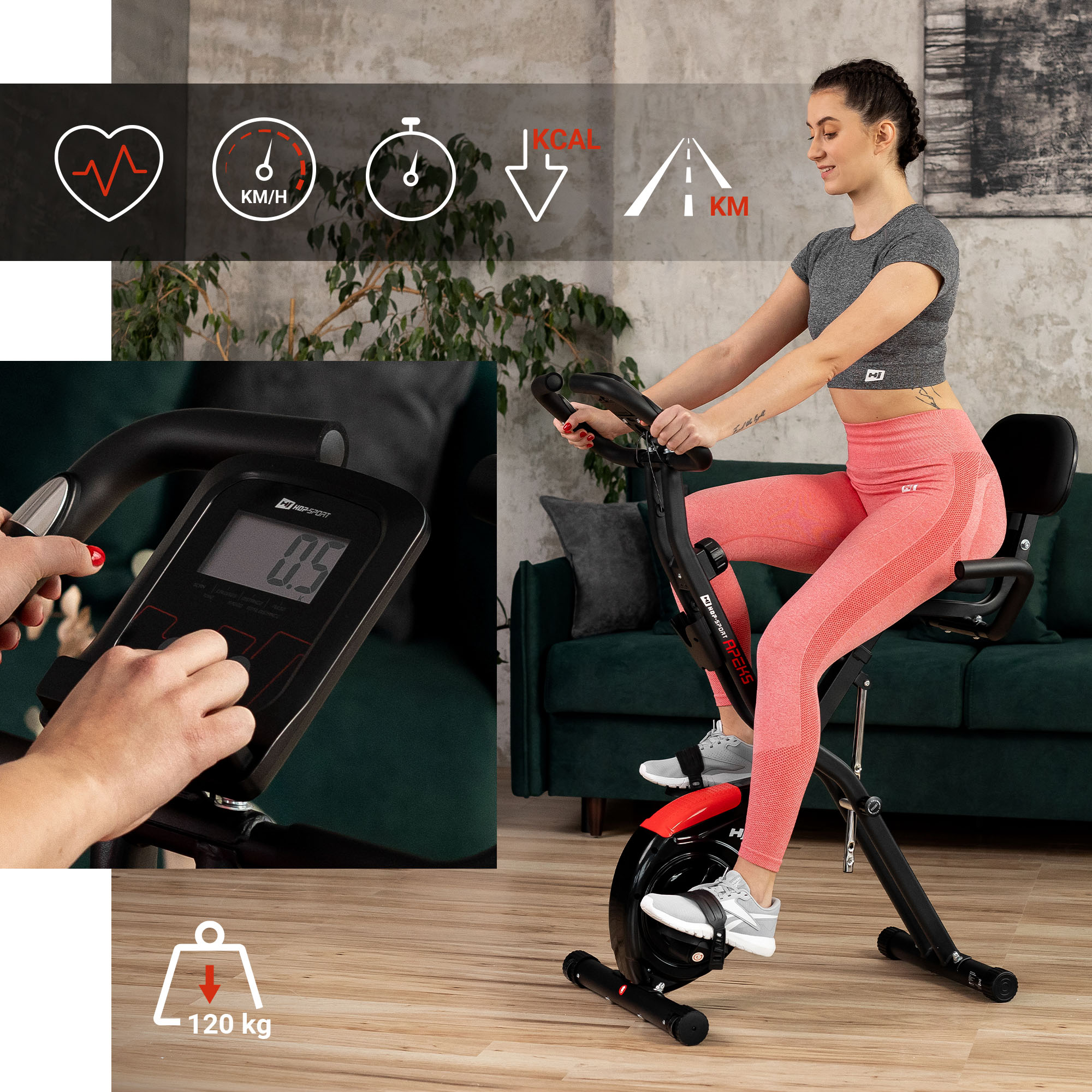 Fácil de usar, pantalla LCD legible en X-bike HS-3030X Apeks