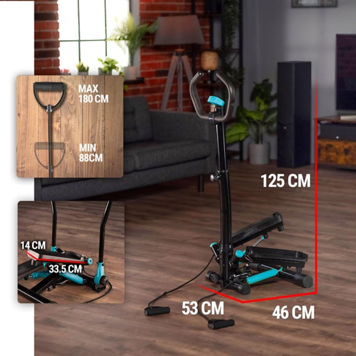 Stepper HS-055S Noble azul es adecuado incluso para apartamentos pequeños y estudios. Después del entrenamiento, puedes colocar el equipo detrás del armario o desmontar la columna y deslizarlo debajo de la cama