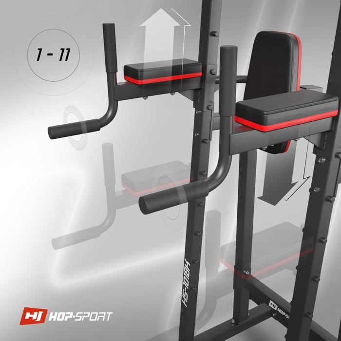 Cerca de los agarres ajustables para flexiones en las barras de entrenamiento HS-1018K de la marca Hop-Sport