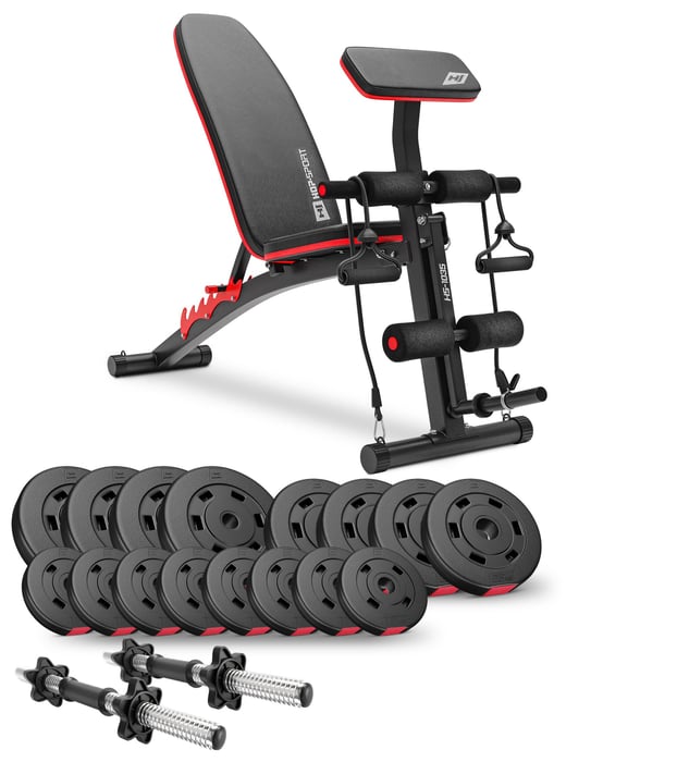 Conjunto de culturismo 40kg de la marca Hop-sport con banco de entrenamiento HS-1035