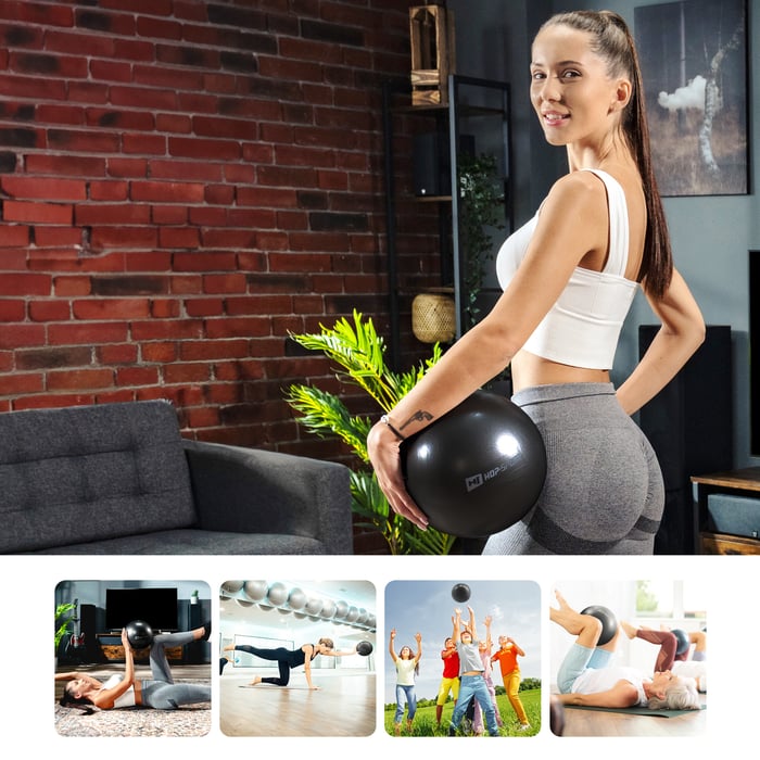 Pelota negra de pilates de 25 cm de diámetro de la marca Hop-Sport