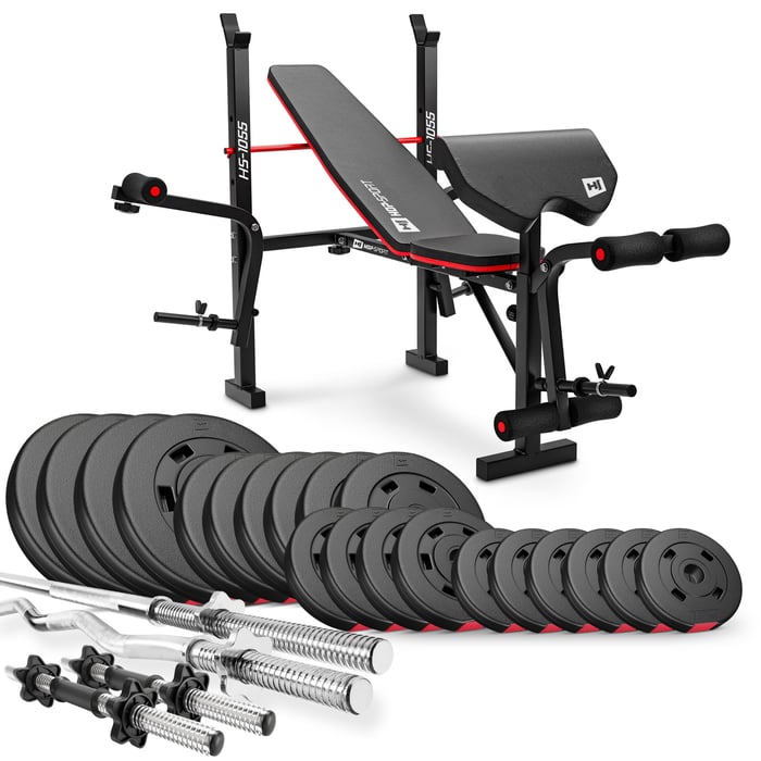Contenido del conjunto de culturismo 105kg con banco de entrenamiento HS-1055 de la marca Hop-sport
