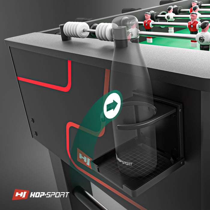 El futbolín Evolution está equipado con dos portavasos