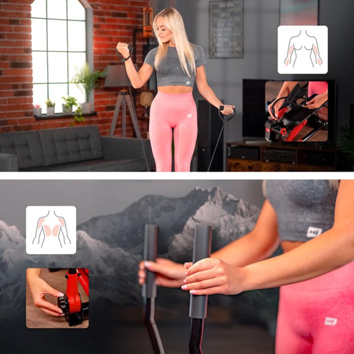 Entrenamiento integral de las partes superiores del cuerpo con el stepper HS-045s Slim rojo