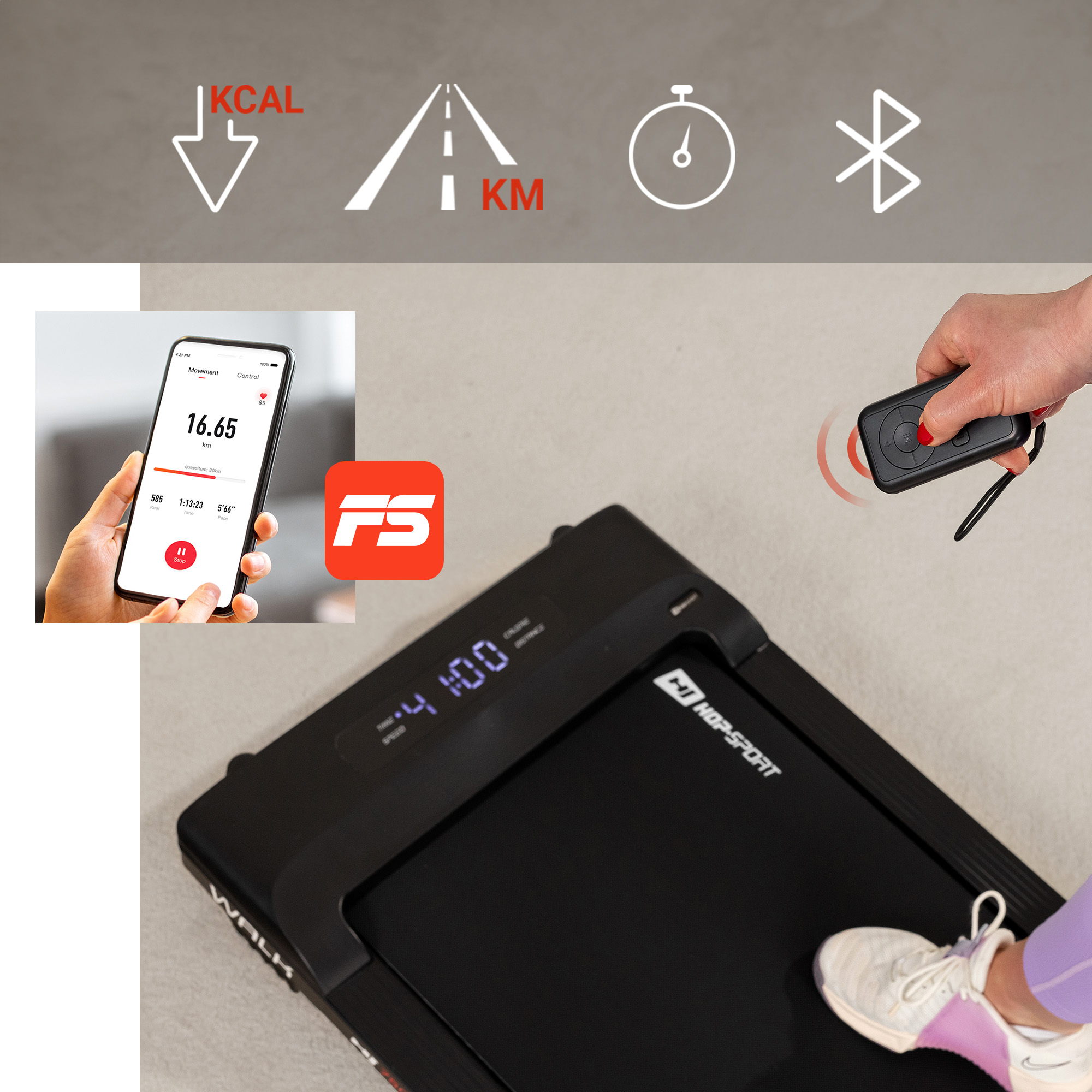 Pantalla clara del ordenador de entrenamiento con alto contraste en la cinta HS Walk, permite una lectura cómoda de los parámetros