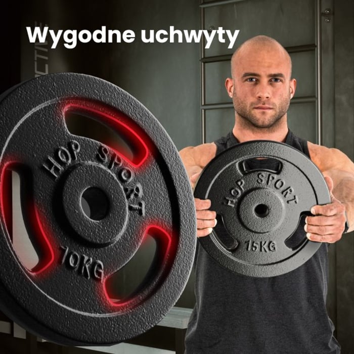 Chico sosteniendo en sus manos una pesa de hierro fundido Hop-sport