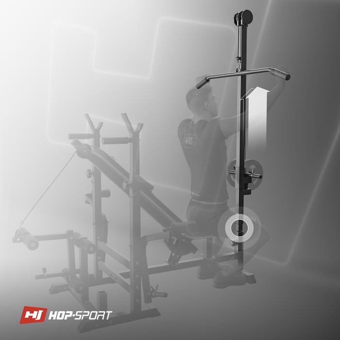 Compatibilidad mostrada de la polea superior con los bancos de entrenamiento de la marca Hop-Sport