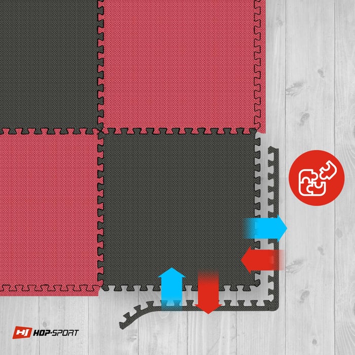 Unión de las esterillas puzzle Hop-sport en color negro-rojo