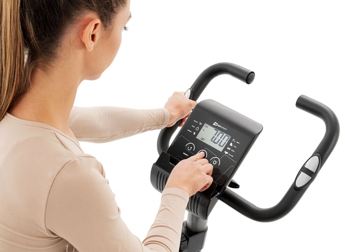Bicicleta magnética HS-2050H Sonic plateada equipada con sensores de pulso