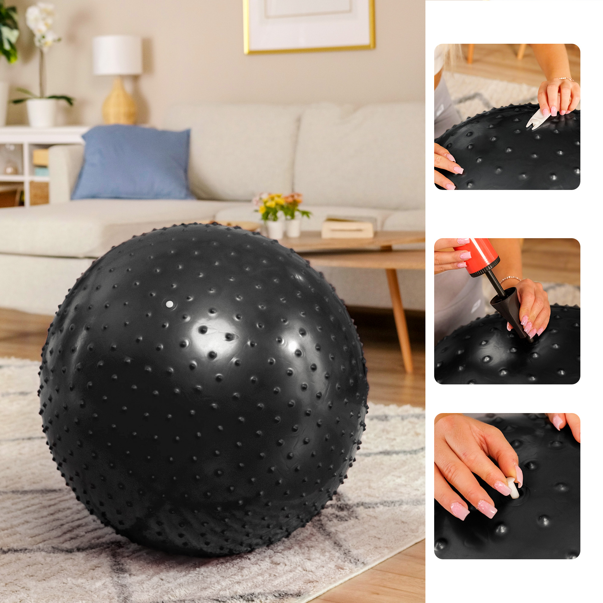 Bomba incluida en el conjunto para la pelota de gimnasia negra con protuberancias Hop-Sport