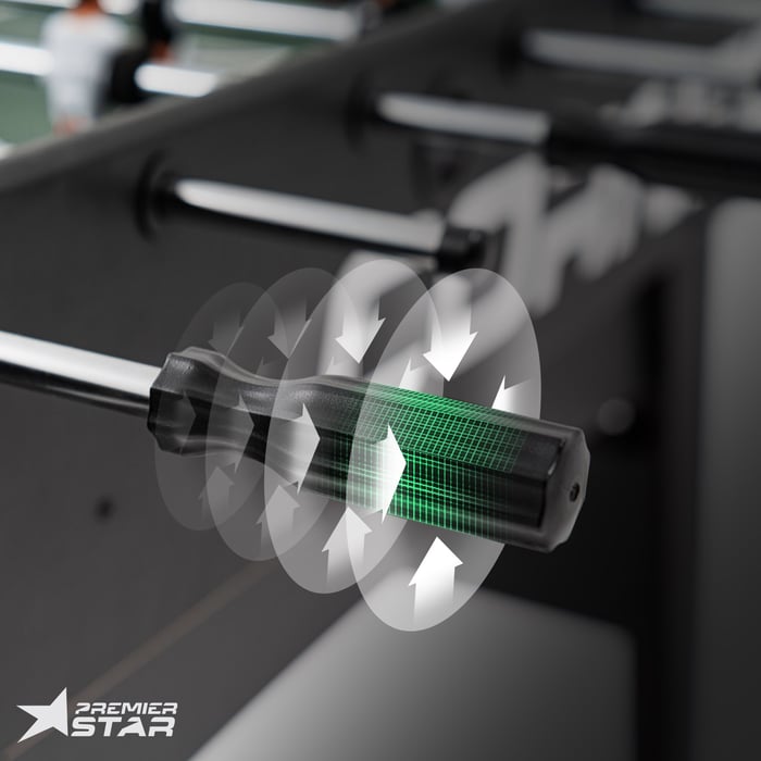 Futbolín Corner tiene mangos antideslizantes y guías de acero