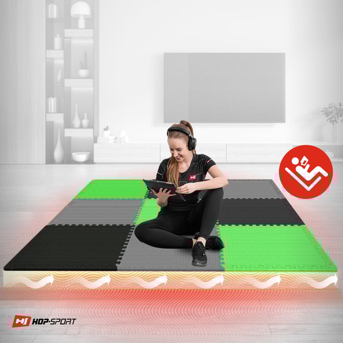 Niña sentada en la mata Puzzle Hop-Sport negro-gris-verde