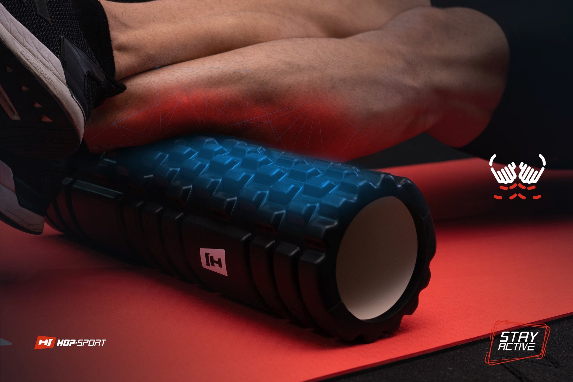 Protuberancias activas en el rodillo de masaje en color negro