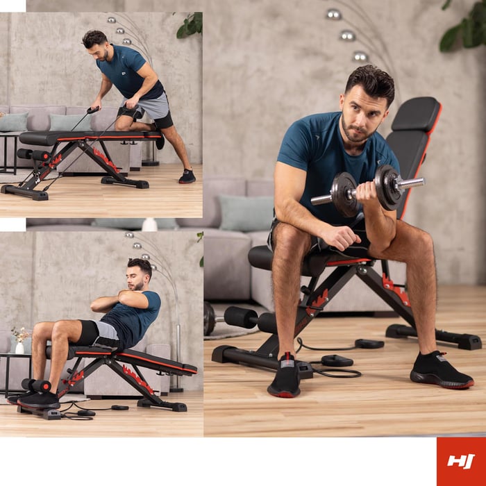 Banco regulable 2080HB de la marca Hop-Sport posibilidad de ejercicio en múltiples configuraciones de respaldo