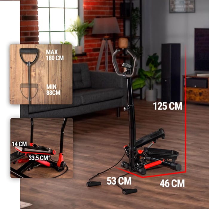 Stepper HS-055S Noble rojo es adecuado incluso para apartamentos pequeños y estudios. Después de terminar el entrenamiento, puedes colocar el equipo detrás del armario o desmontar la columna y deslizarlo debajo de la cama