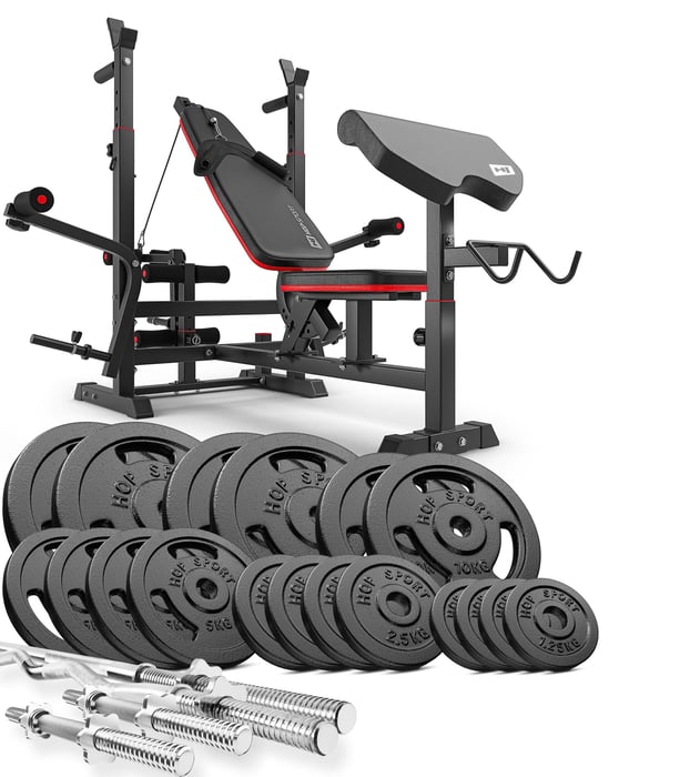 Conjunto de culturismo 76kg de la marca Hop-sport con banco de entrenamiento HS-1075 