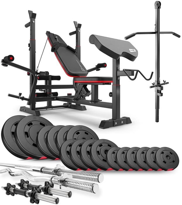 Conjunto de culturismo 75kg de la marca Hop-sport con banco de entrenamiento HS-1075