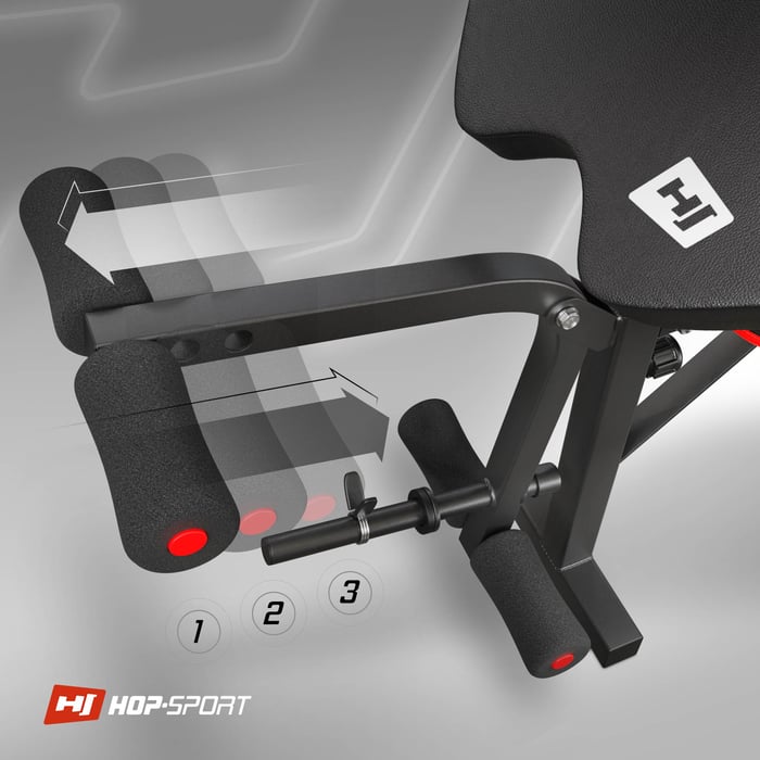 Acercamiento a la prensa de piernas en el banco HS-1055 de la marca Hop-sport