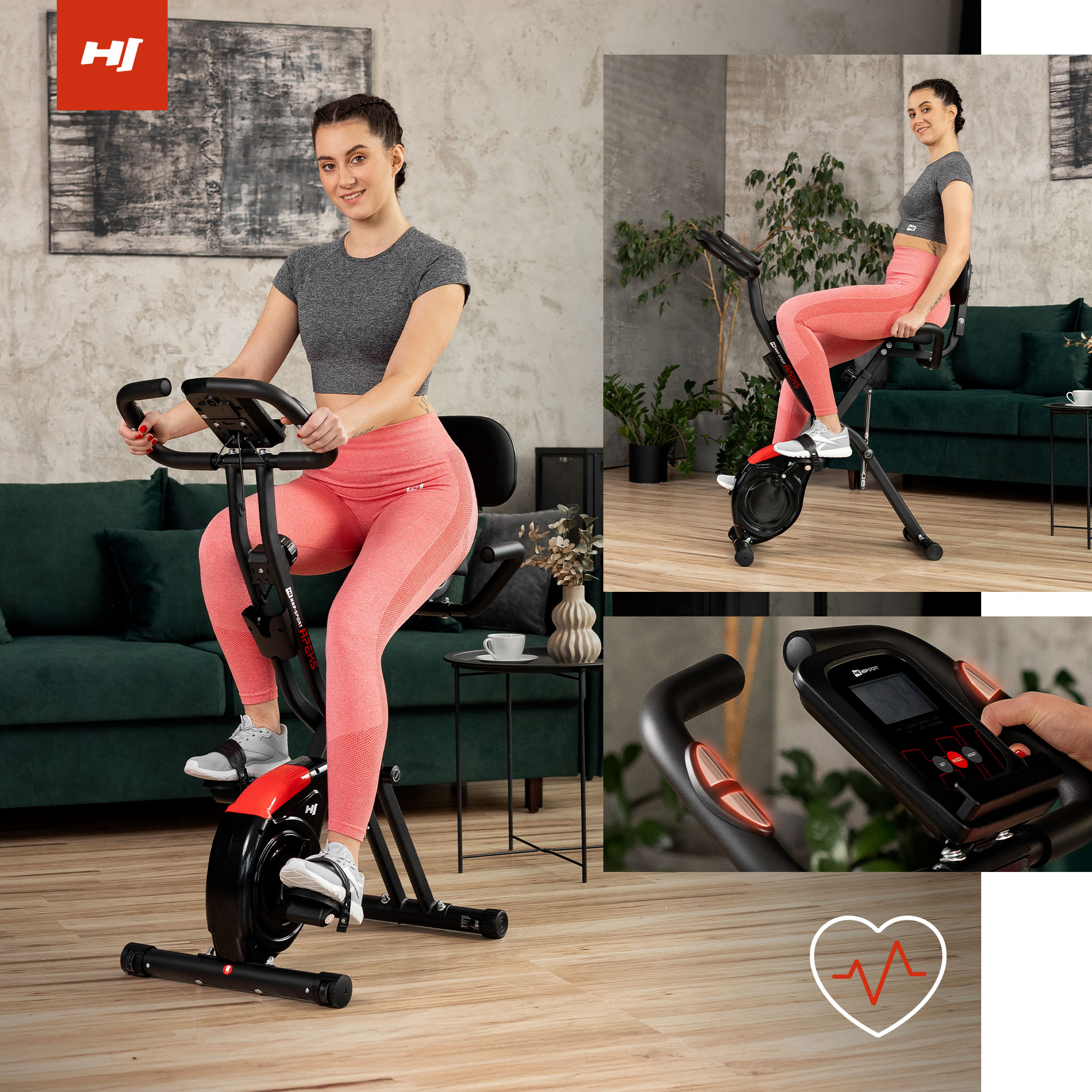 La bicicleta estática HS-3030X Apeks te permite entrenar con diferentes posiciones del cuerpo