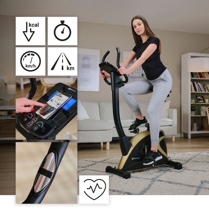 Bicicleta estática HS-005H Host dorada con programas de entrenamiento predefinidos
