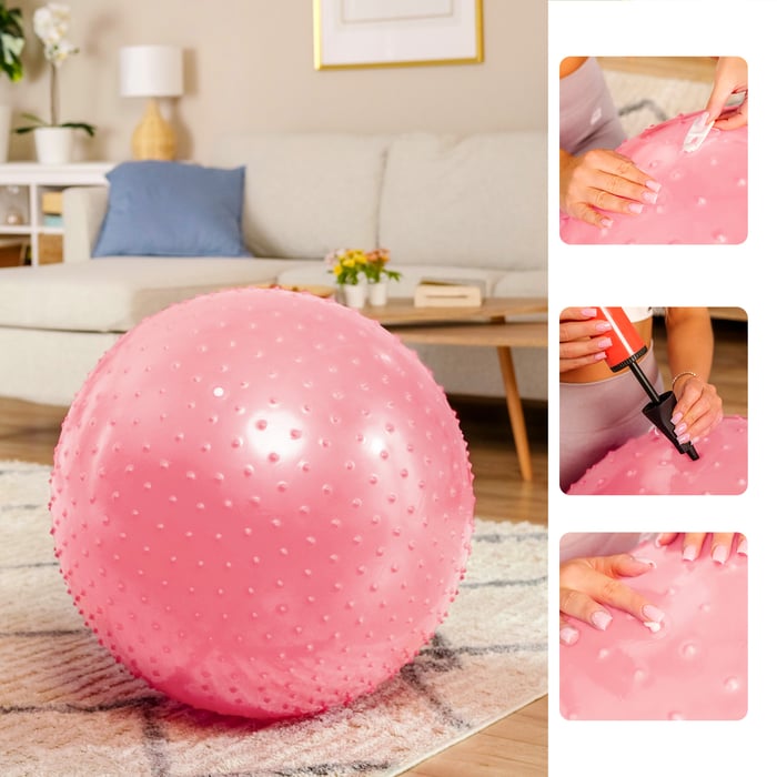 Bomba incluida en el conjunto de la pelota de gimnasia con protuberancias de la marca Hop-Sport en color rosa