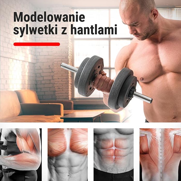 Chico ejercitándose con mancuernas bituminosas Hop-sport