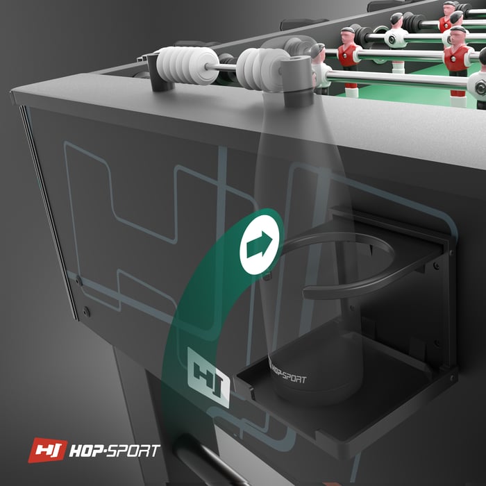 El futbolín Evolution está equipado con dos portavasos
