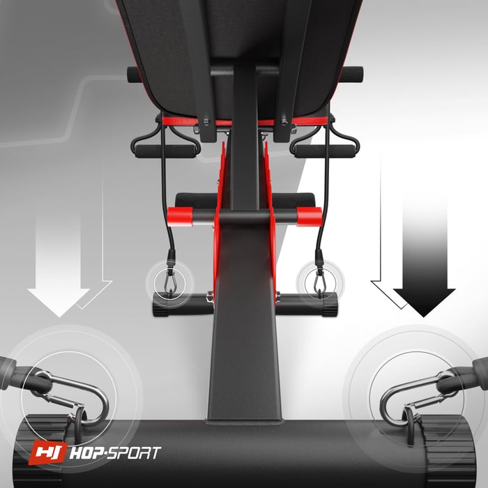 Acercamiento a los expansores en el banco de entrenamiento HS-1035 de la marca hop-sport