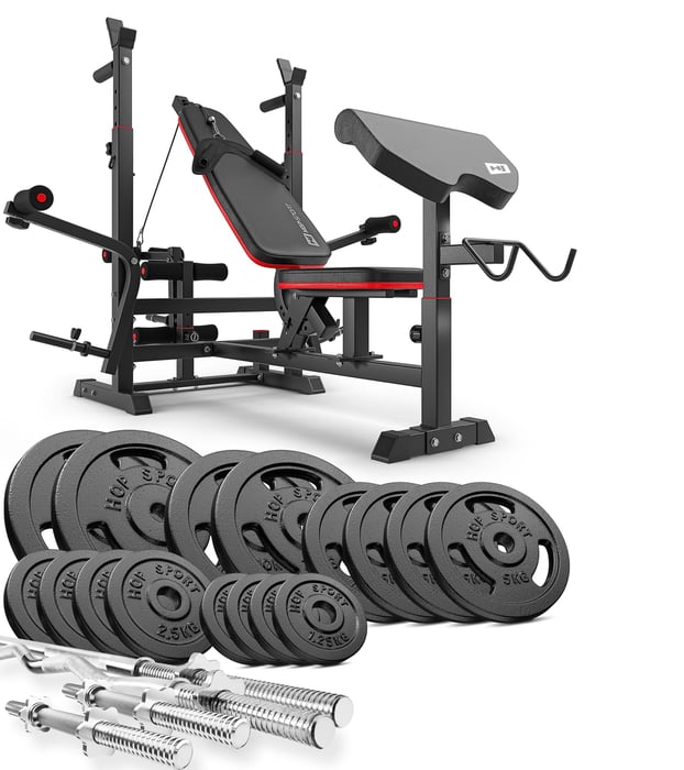 Conjunto de culturismo 106kg marca Hop-sport con banco de entrenamiento HS-1075 