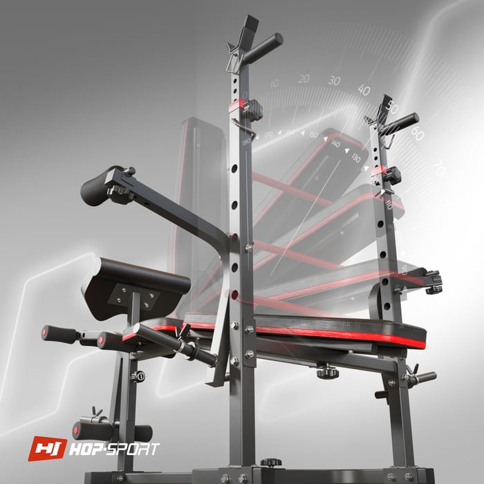 Se muestra el ajuste del respaldo en el banco de entrenamiento HS-1065 de la marca Hop-sport