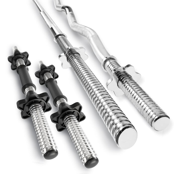 Presentada barra recta, ligeramente curvada y dos barras cortas para mancuernas de la marca Hop-sport