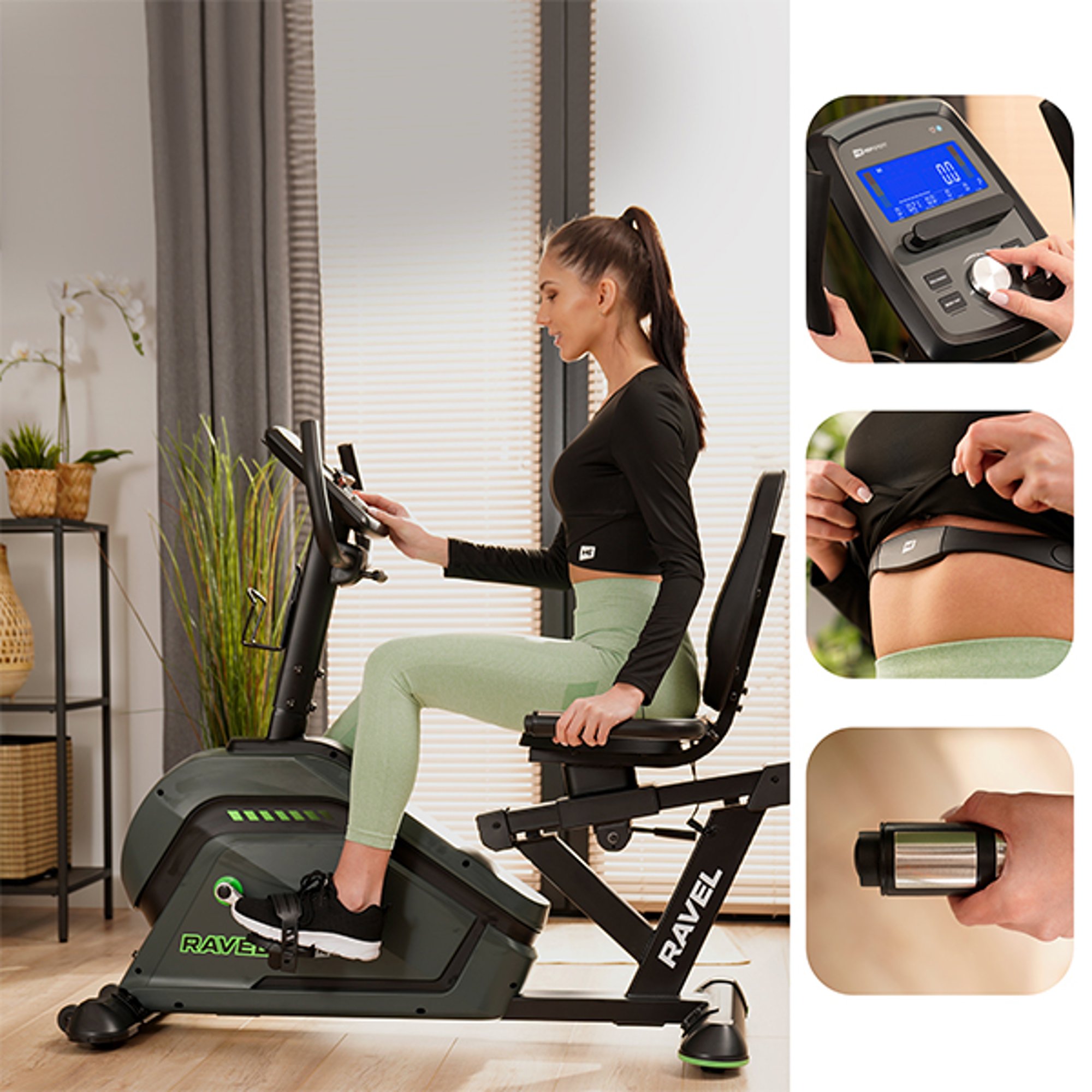 Bicicleta reclinada electromagnética HS-120L Ravel con múltiples ajustes