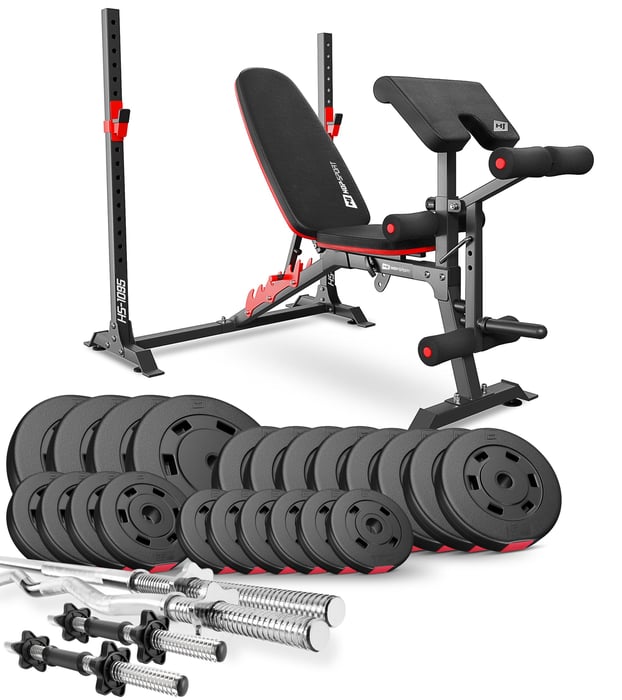 Conjunto de culturismo 135kg de la marca Hop-sport con banco de entrenamiento HS-1095