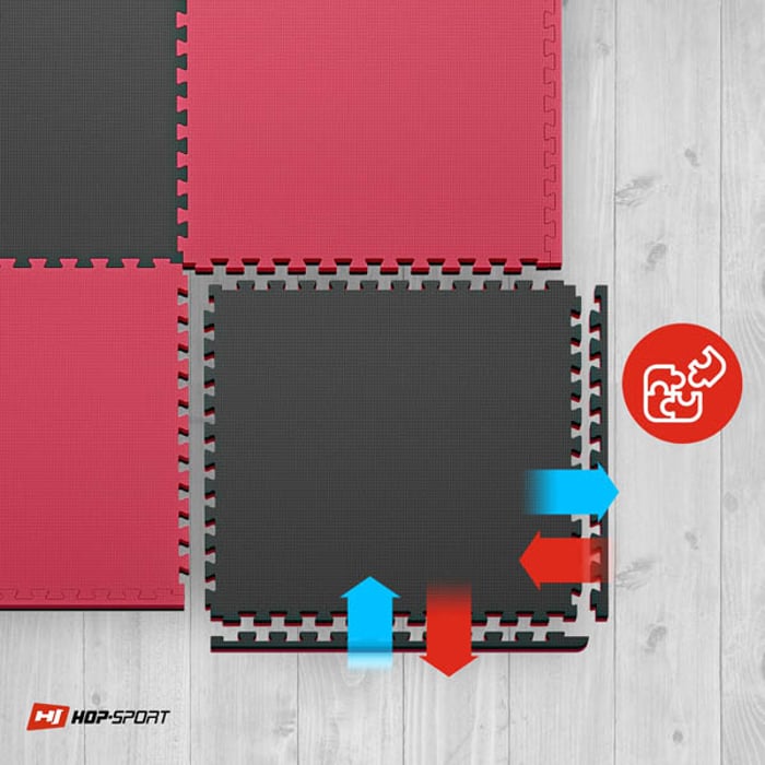 Unión de las esterillas puzzle Hop-sport de 2cm 12 piezas en color negro-rojo