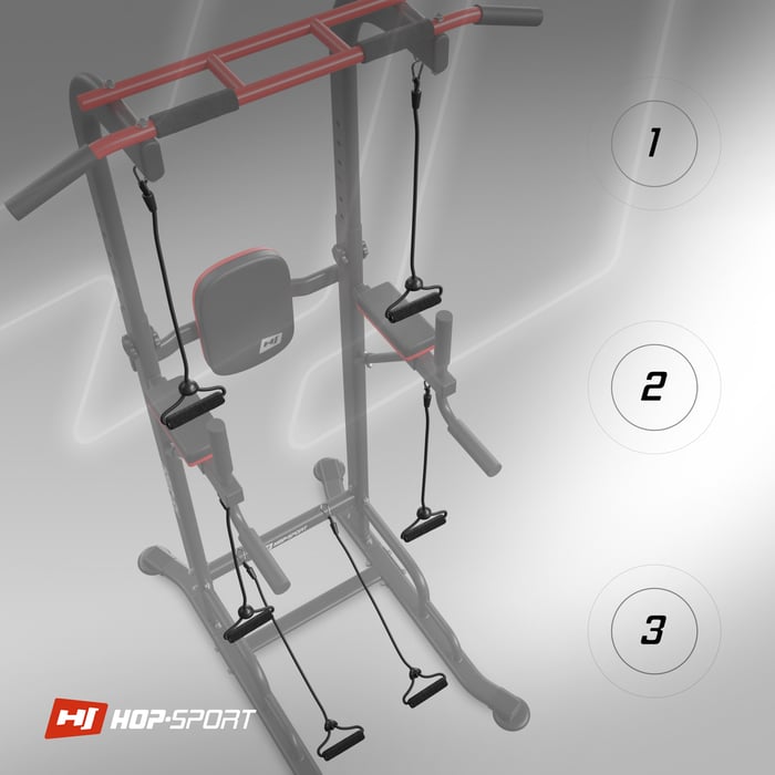 Muestra los ganchos para expansores en las barras de entrenamiento HS-1016K de la marca Hop-Sport