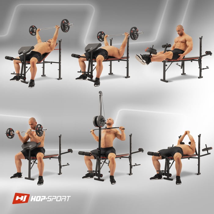 Ejercicios de ejemplo en el banco de entrenamiento HS-1055 de la marca Hop-sport