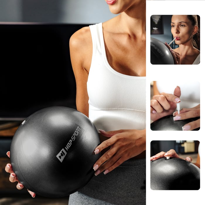 Pelota negra de pilates Hop-Sport con tubo para inflar